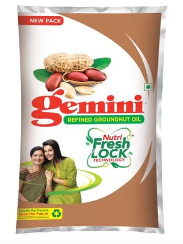 Gemini Groundnut Oil Pouch  (1 L)